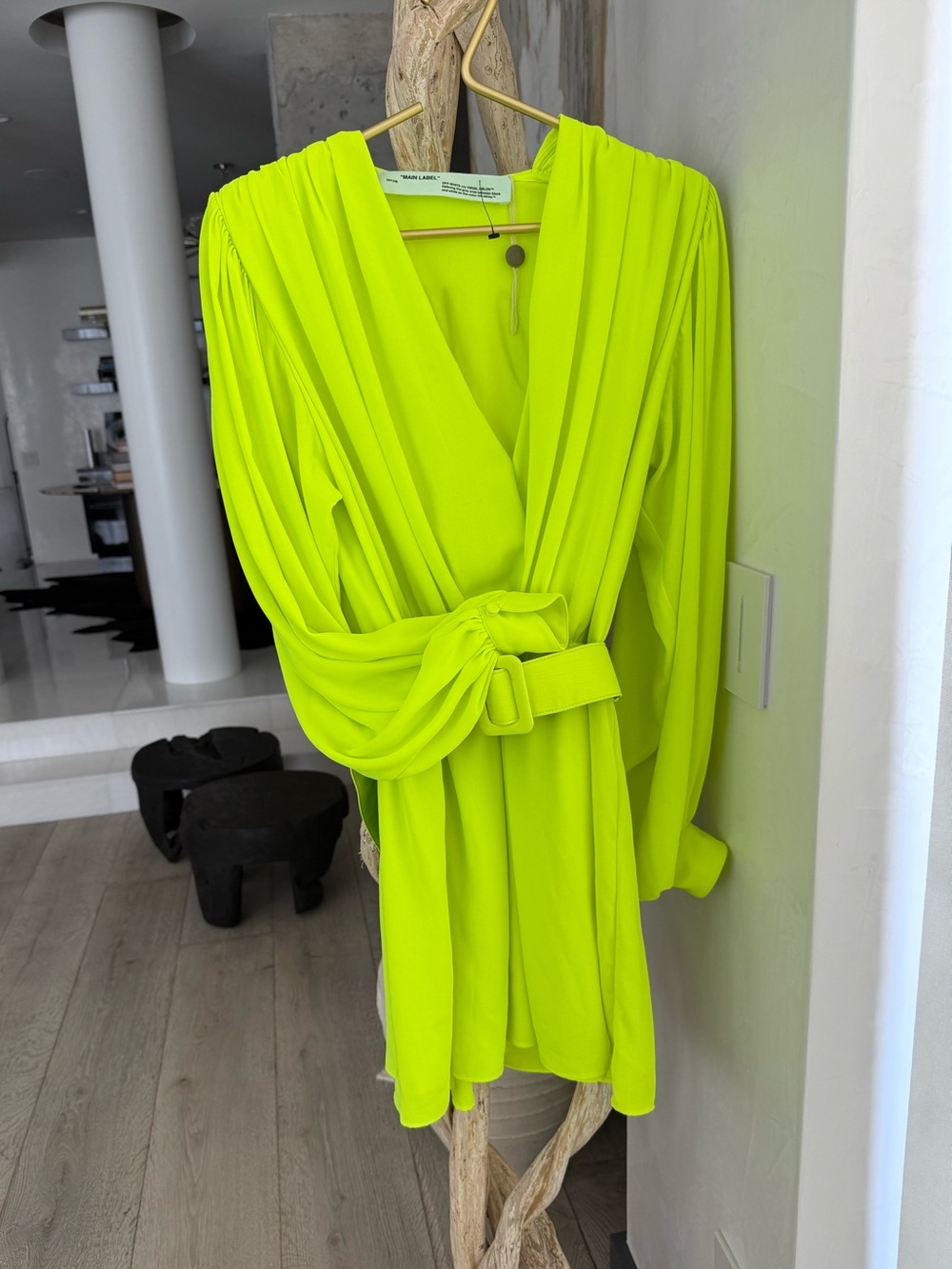 OFF-WHITE Vibrant Neon Green Wrap Dress with Belt - Picture 3 of 15